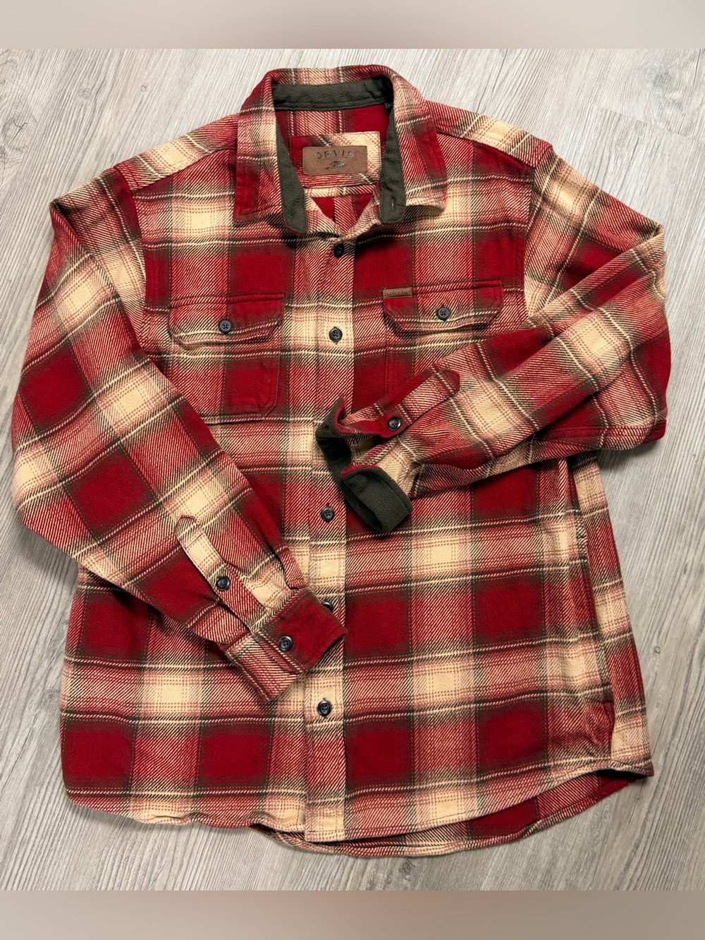 Orvis Big Bear Heavyweight Flannel Shirt Jacket Shacket Mens L Red Plaid Mint